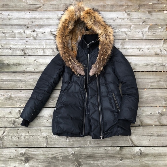 Mackage Jacket Black Fitted Down Fur Hooded Coat Medium - Picture 11 of 16